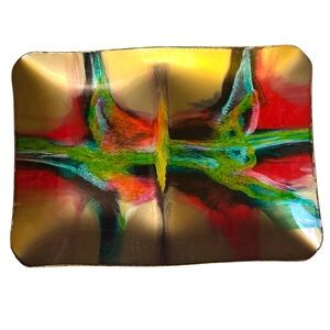 Vintage SEETUSEE Multicoloured Rectangular Leather Backed Mayfair Glass Tray